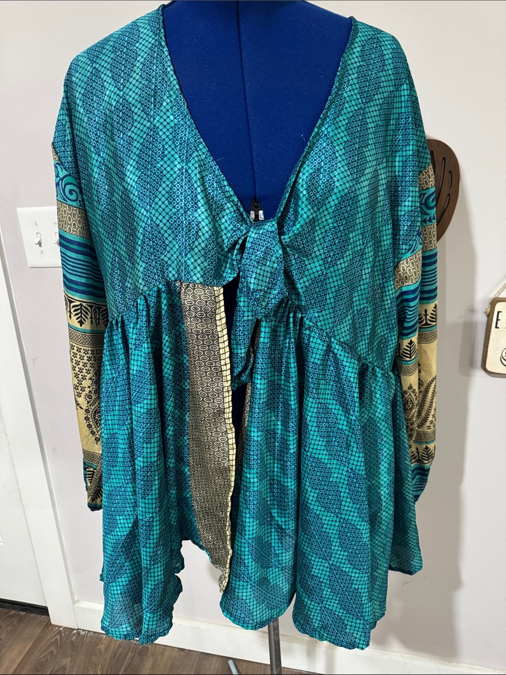 Boho Teal Tie-Front Women's Top